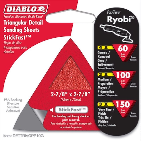 Diablo Diablo 2-7/8 in. L X 2-7/8 in. W Assorted Grit Aluminum Oxide Detail Sanding Triangle 10 pk DETTRIVGPP10G